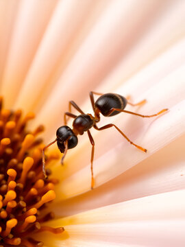 Beautiful African ant Camponotus fellah on the petal of a flower.