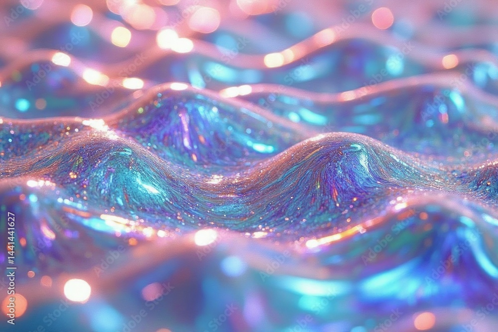 Poster abstract texture of iridescent surface with light waves.