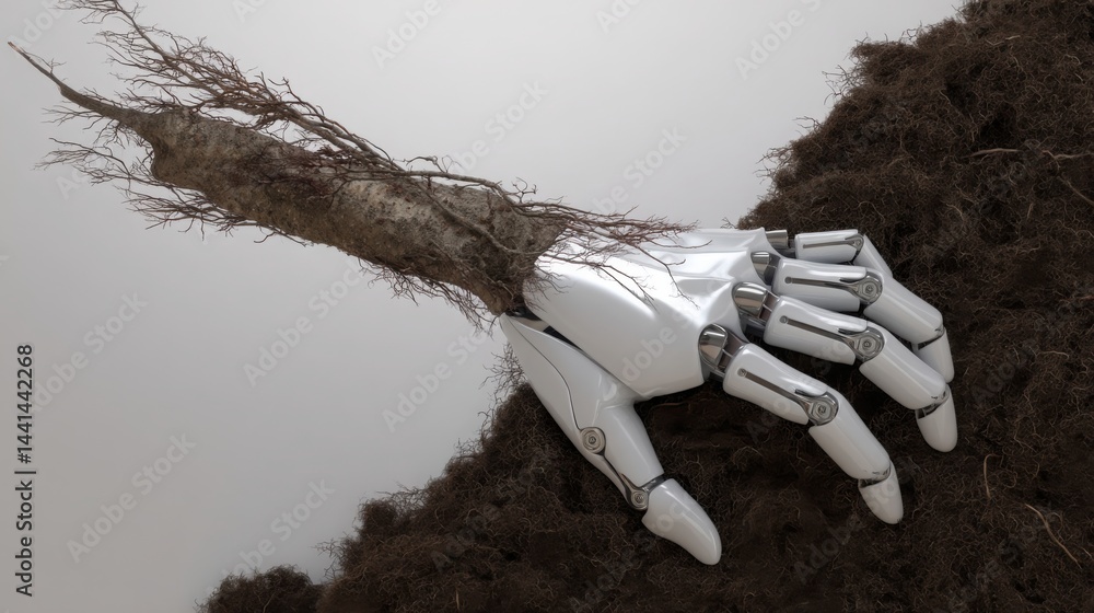 Aufkleber robot holding a branch as a metaphor for autonomous infrastructure maintenance investing and future 