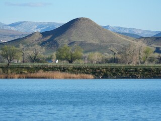 Springtime view of Haystack Mountain from the lake, Boulder, Colorado