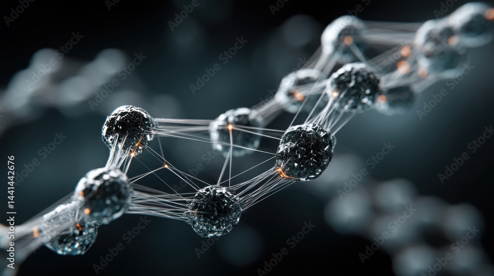 Poster molecular structure against a black background representing blockchain interoperability and investme
