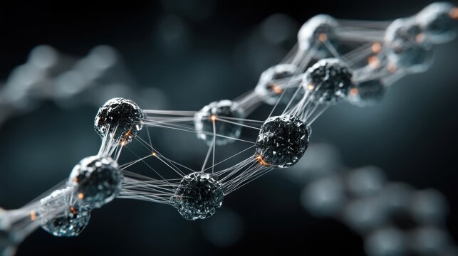 Molecular structure against a black background representing blockchain interoperability and investment themes in technology