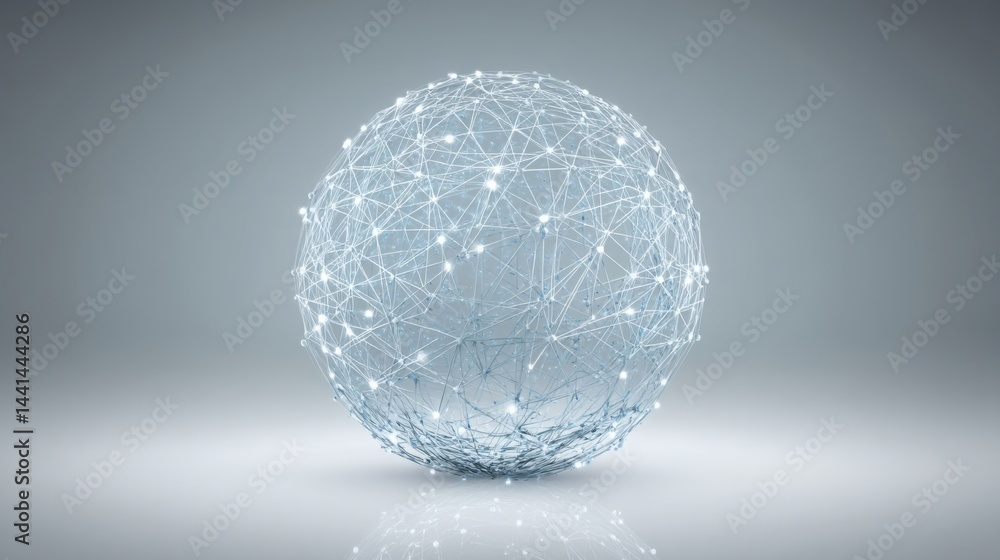 Poster a sphere with a network of lines symbolizing global fintech innovation and the transformation of fin