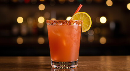 Refreshing cocktail drink with lime and straw on bar for happy hour celebration