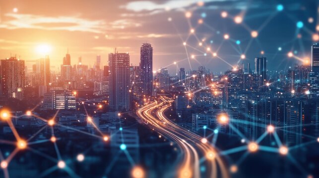 Smart city sunset highway network connection
