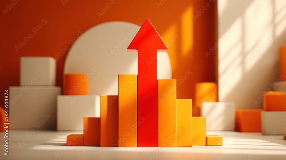 Poster a bold red arrow pointing on a clean white surface signifying direction and movement in financial vo
