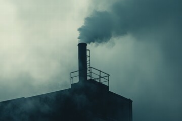 Industrial Smoke Emission Against Dark Sky in Urban Environment