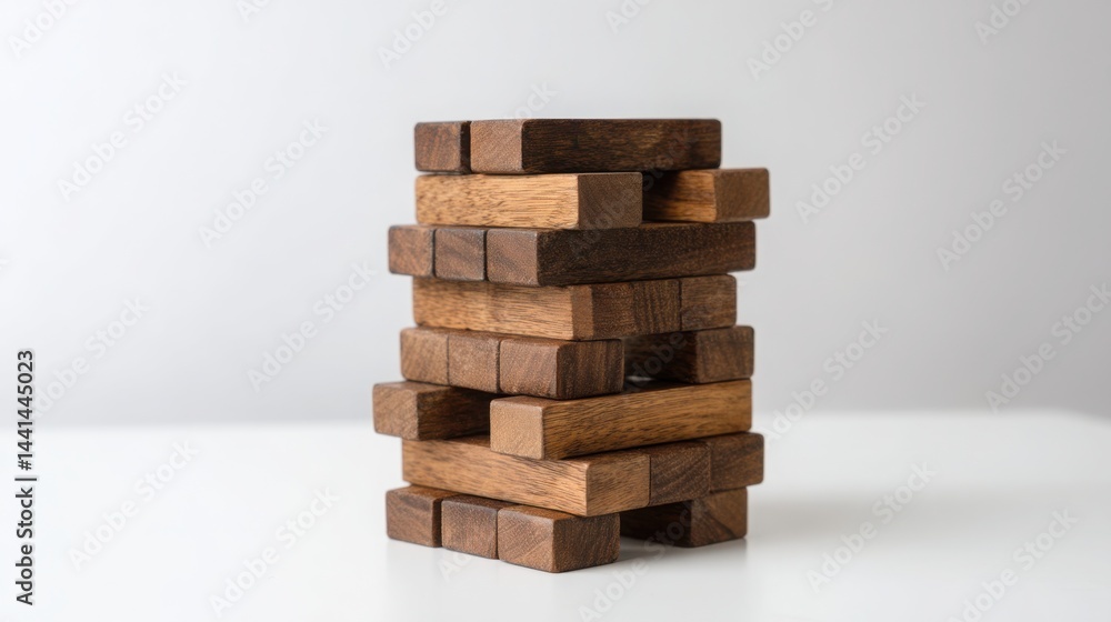 Poster a neatly stacked collection of wooden blocks symbolizing institutional breakout trap and the concept
