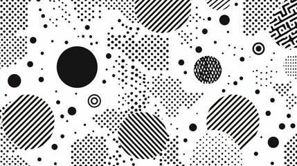 Abstract graphic design with circles, dots, and stripes