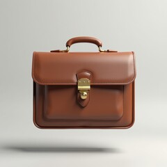 Stylish brown leather briefcase with a handle, floating on a neutral background. 3D Emoji