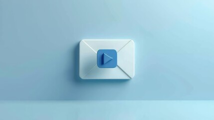 3d illustration of a white envelope with a blue play button on a blue gradient background conveying digital communication or video messaging