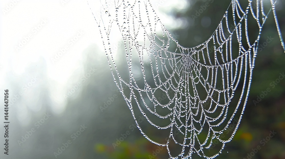 Aufkleber dew-covered spider web in the early morning light creating an enchanting and delicate scene with nat