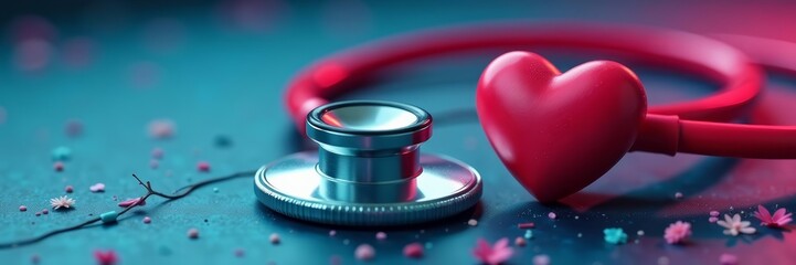 Close-up of stethoscope with heart-shaped rubber for cardiology themes, cardiac, accessory, health