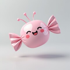 Fototapeta premium Cute pink candy character with a smiling face and playful design. 3D Emoji