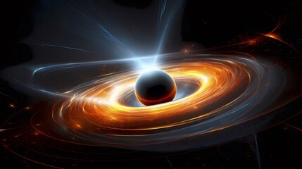 宇宙空間に浮かぶブラックホール 周囲を回る光の渦とエネルギーの爆発 抽象的なデジタルアート