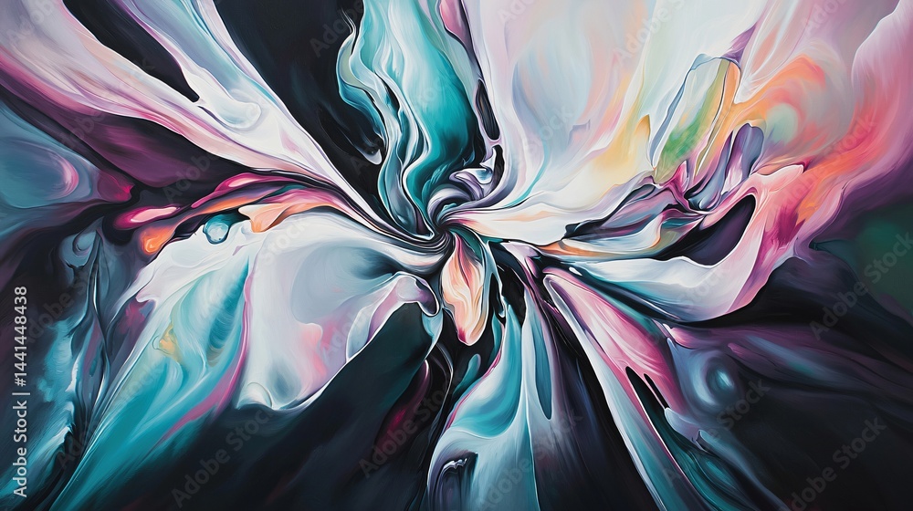 Poster stunning abstract painting of a flower with distorted features and vivid colors creating a unique ar