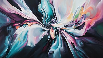 Obraz premium Stunning abstract painting of a flower with distorted features and vivid colors creating a unique artistic representation of nature