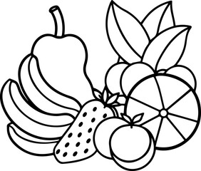 fruits outline vector illustration line art coloring book page