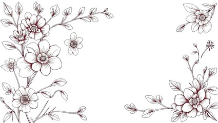 Elegant Hand-Drawn Floral Designs for Wedding Invitations, Detailed Illustrations