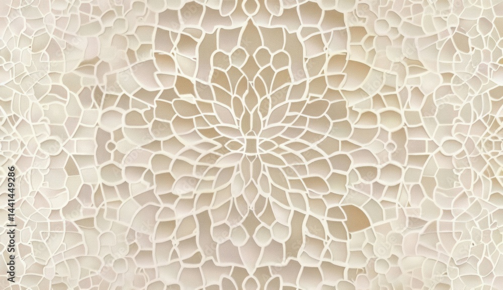 Poster intricate smooth cream lace pattern with symmetrical floral and geometric shapes creating an elegant