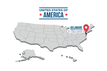 Obraz premium Delaware Highlighted On A 3D Map Of The United States Of America