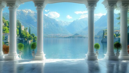 Lake view from classic columns.