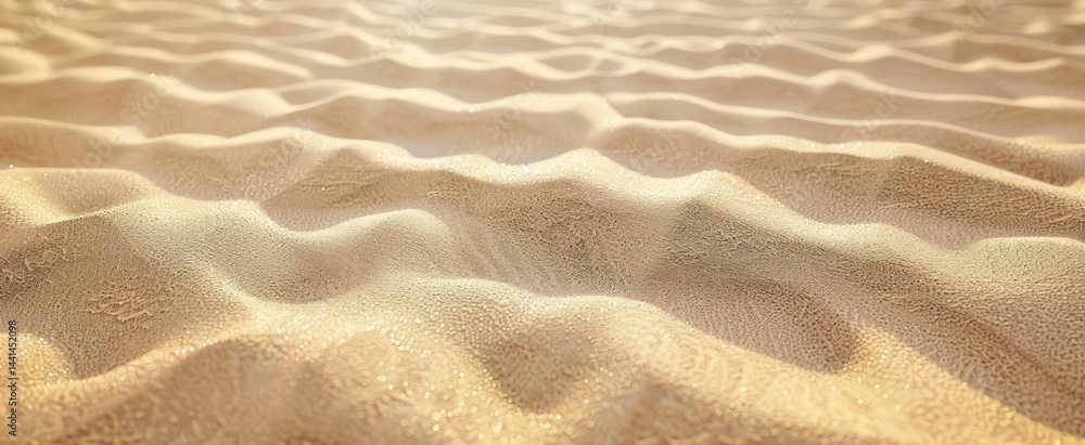 Poster close-up of golden sand dunes with soft shadows and sparkling light reflections creating a warm and 