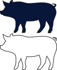 pig silhouette and outline vectors set. Farm animals profile isolated on a white background. Perfect for farming