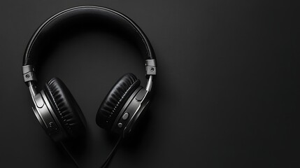 An elegant electronic product banner showcasing noise-cancelling headphones on a sleek, black background with spacious copyspace