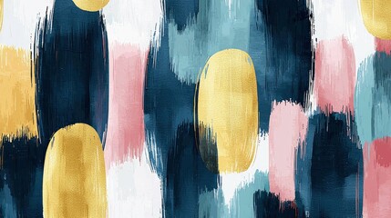 Abstract Gold, Blue, Pink Brushstrokes Painting