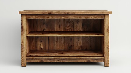 Wooden Bookcase with Two Shelves on White Background