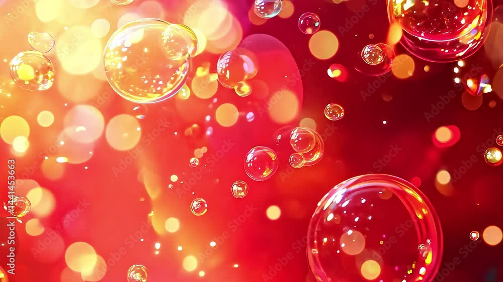 Aufkleber bubbles floating on red background with golden bokeh