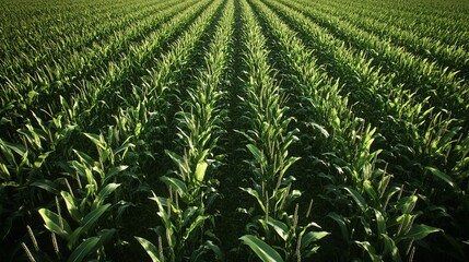 Lush Green Cornfield Rows Summer Agriculture Nature Scenery Rural Field Farmland Vibrant Green Plants Sunlight eco crop 