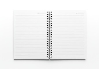 Open spiral notebook with lined paper on a white background, ready for writing