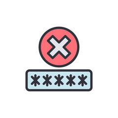 Error password colored icons, minimalist vector illustration ,simple transparent graphic element .Isolated on white background