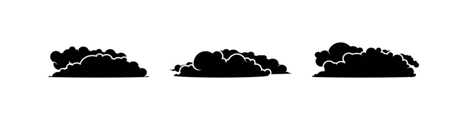 Black Cloud Silhouette Vector Collection – Stormy Weather Elements for Graphic Design, Nature Illustration, and Dark Sky Effects on White Background