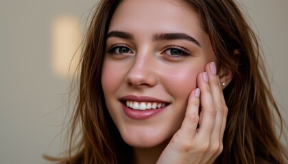 Captivating portrait of a woman with luxurious long brown hair, study in beauty and style