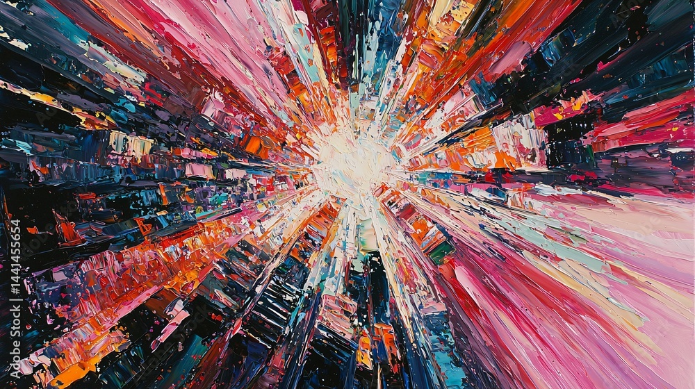 Poster bright explosion painting with contrasting colors creating a dynamic abstract icon for artistic expr
