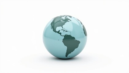 A light blue globe displaying the continents of North and South America sits on a stark white surface, casting a subtle shadow beneath it.