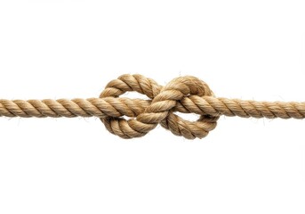 Figure eight knot tied in a section of rope against white background