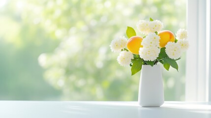 Fresh spring bouquet with peaches