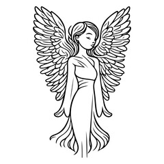 Elegant ethereal figure outlined with delicate feathery wings and flowing contours