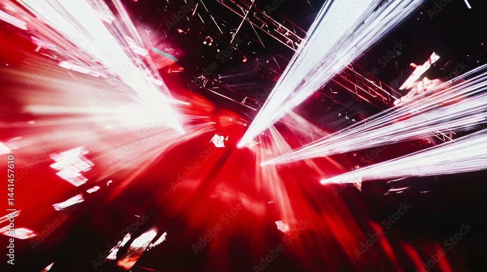 Poster dramatic red and white light creating a bold visual experience with dynamic energy and vibrancy in a