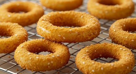 Fried Onion Rings on Cooling Rack