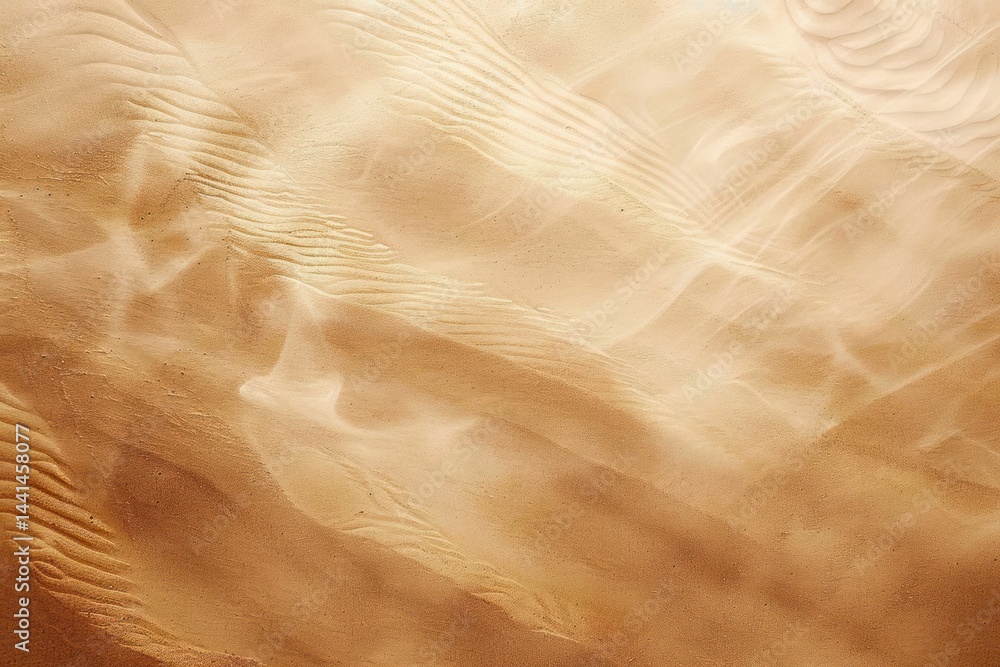 Poster close-up view of smooth sand with gentle wind creating soft, flowing patterns and textures conveying