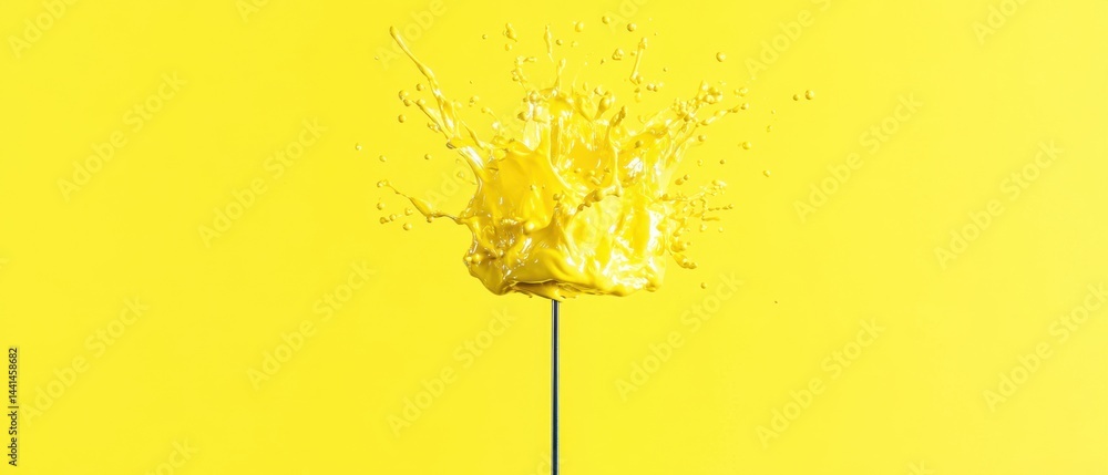 Aufkleber vibrant yellow paint explosion on a stick against a sunny background creating an energetic and artis