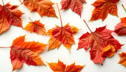 Autumnal Maple Leaves Displayed on a White Background