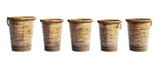 Pack of Bamboo Laundry Baskets Against Transparent Background for Home Branding, Organization Promotion, or Eco-Friendly Design Projects