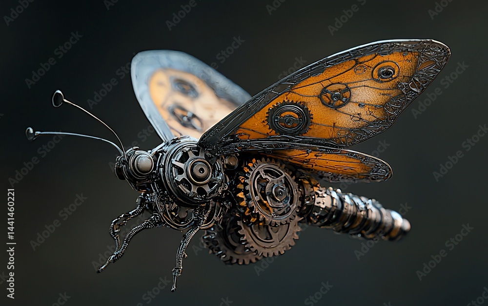 Poster mechanical butterfly with intricate gears and clockwork design