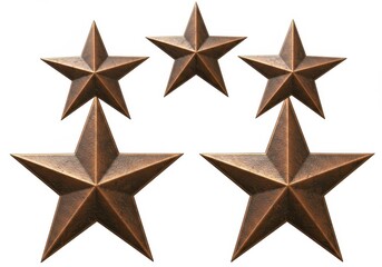 Obraz premium Five bronze stars arranged on a white background for decoration or design
